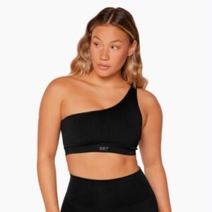 SET Active Sculpt Flex Ribbed One Shoulder Sports Bra in Black